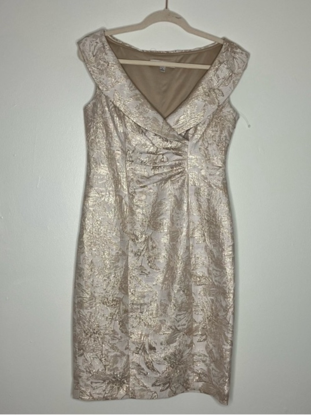 Evan Picone gold champagne damask cocktail sheath dress 4